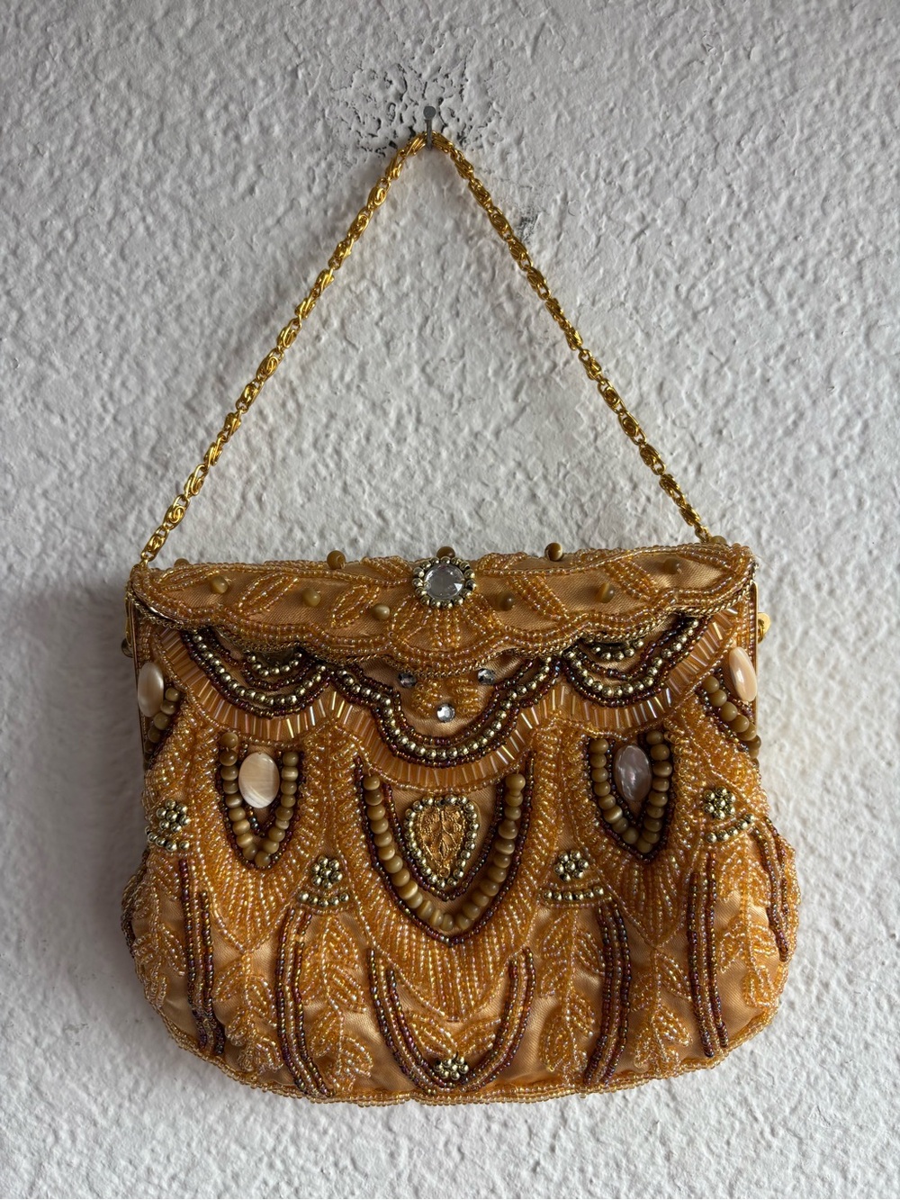 Vtg Jessica McClintock Gold Beaded Evening Clutch